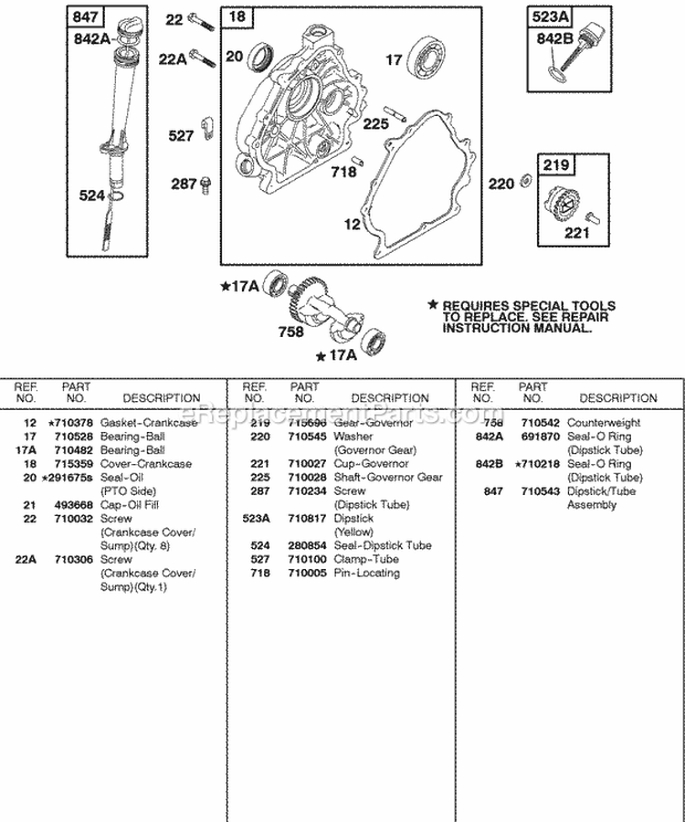 Crankcase Cover Lubrication Diagram and Parts List for 247437-0111-B1  Briggs and Stratton Engine